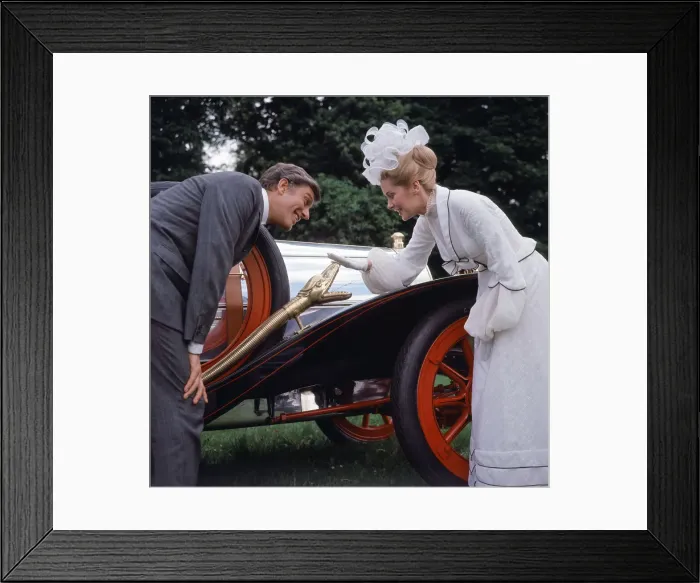 Framed Print : American actor Dick van Dyke and actress Ann Howes with the car which co-stars in their