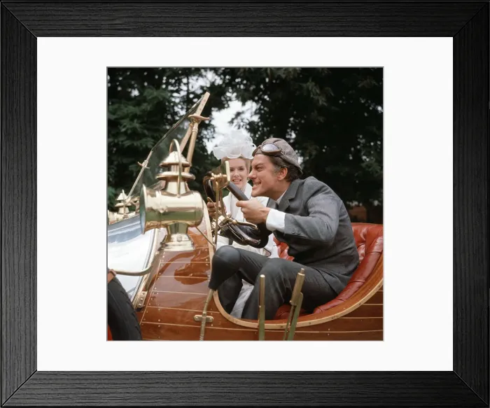Framed Print : American actor Dick van Dyke and actress Ann Howes with the car which co-stars in their Framed Print : American actor Dick van Dyke and actress Ann Howes with the car which co-stars in their
