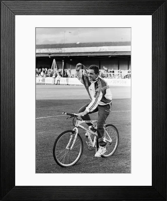 Framed Print : British cyclist Chris Boardman on the pitch at Prenton Park Framed Print : British cyclist Chris Boardman on the pitch at Prenton Park