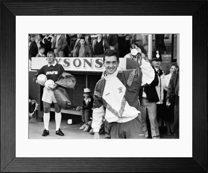 Framed Print : British cyclist Chris Boardman on the pitch at Prenton Park Framed Print : British cyclist Chris Boardman on the pitch at Prenton Park