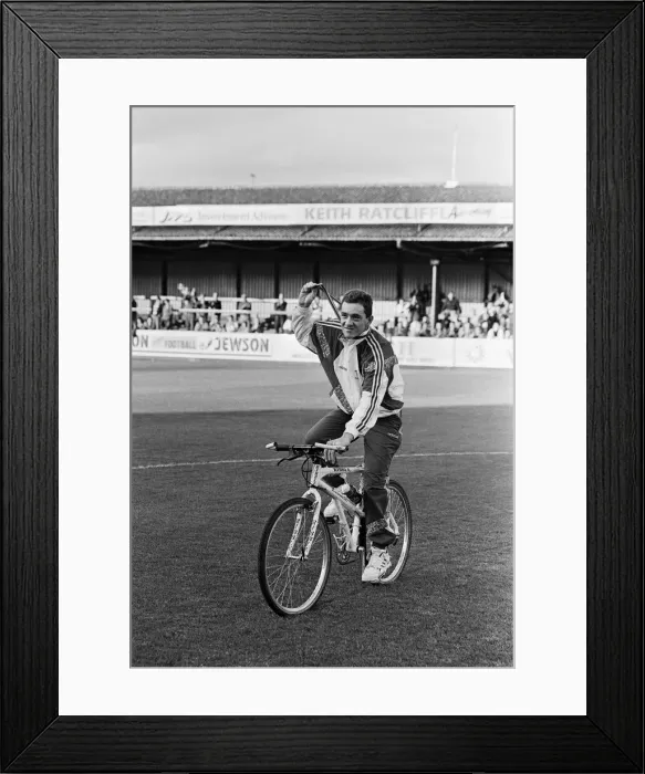 Framed Print : British cyclist Chris Boardman on the pitch at Prenton Park Framed Print : British cyclist Chris Boardman on the pitch at Prenton Park