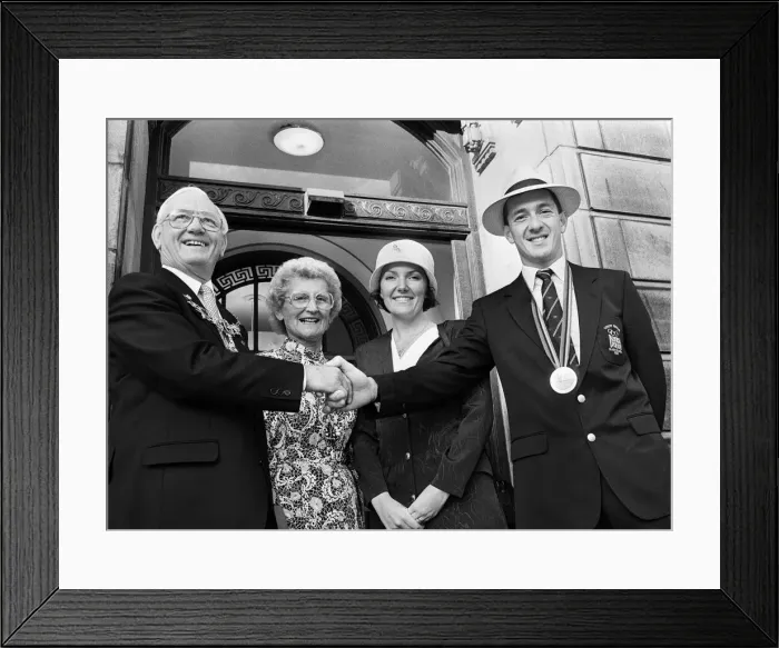 Framed Print : British cyclist Chris Boardman with his wife Sally-Anne outside Wallasey Town Hall Framed Print : British cyclist Chris Boardman with his wife Sally-Anne outside Wallasey Town Hall