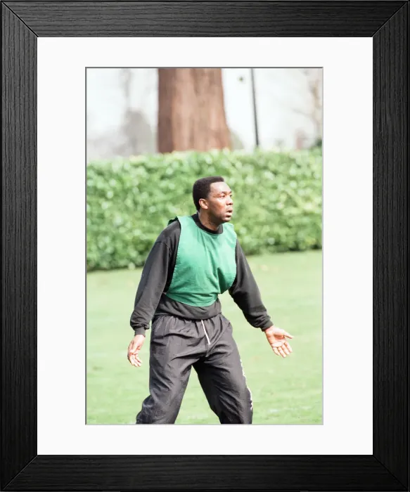 Framed Print : Lenny Henry training with Reading FC. 28th March 1991 Framed Print : Lenny Henry training with Reading FC. 28th March 1991