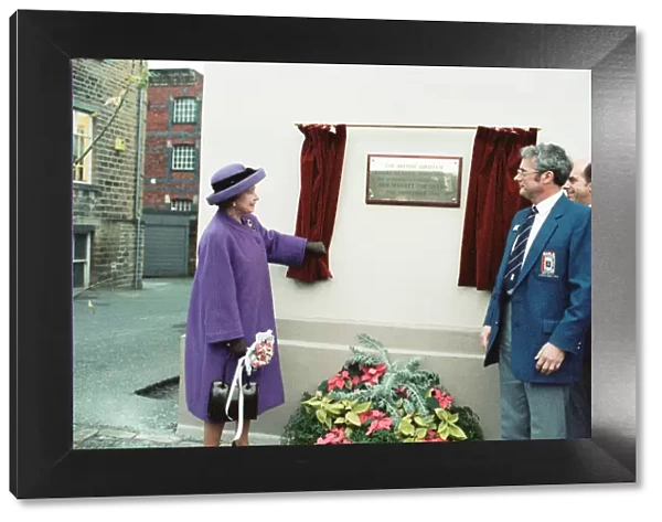 Queen Elizabeth II visits Huddersfield to open a rugby club. 30th November 1990