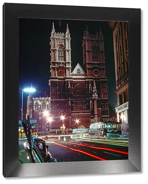 Westminster Abbey in London, by night Picture taken circa 1st January 1975