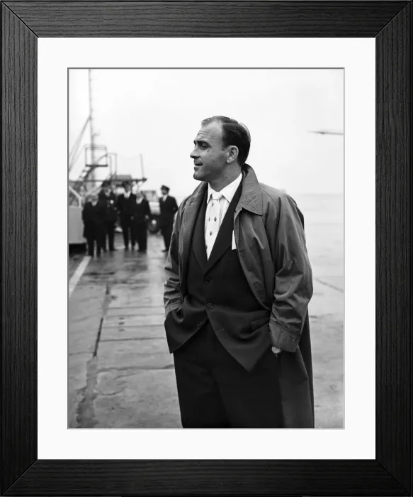 Framed Print : Spanish centre forward Alfredo Di Stefano of football team Real Madrid on arrival Framed Print : Spanish centre forward Alfredo Di Stefano of football team Real Madrid on arrival