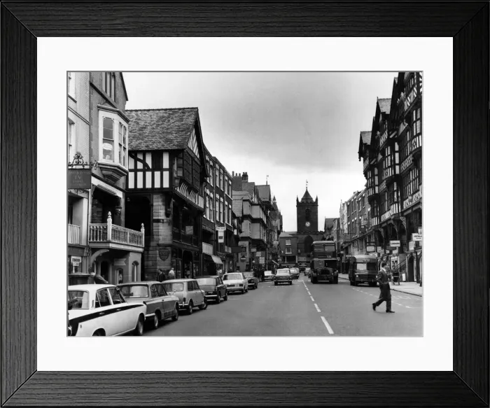 Framed Print : Street scene in Chester, Cheshire. 11th July 1969
