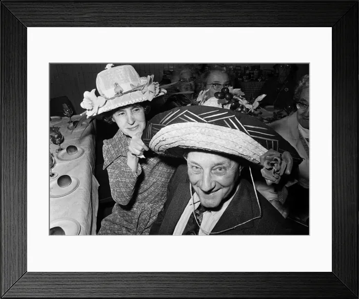 Framed Print : People wearing Easter Bonnets at a Darby & Joan Club, Berkshire. April 1976 Framed Print : People wearing Easter Bonnets at a Darby & Joan Club, Berkshire. April 1976