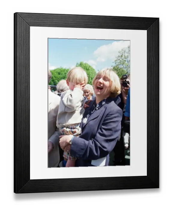 Framed Print : Victoria Wood pictured with her son Henry Durham at the unveiling of the Eric Morecambe Framed Print : Victoria Wood pictured with her son Henry Durham at the unveiling of the Eric Morecambe