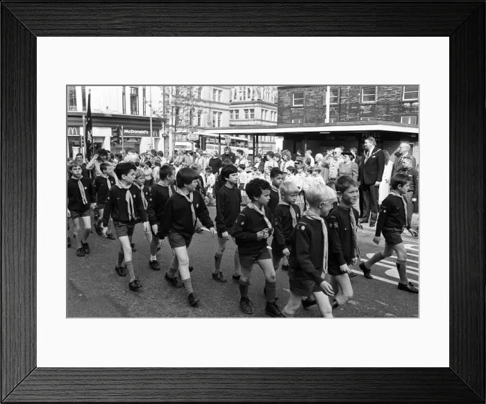 Framed Print : Scouts from the Huddersfield South-West district marched from the Town Hall to the Parish Framed Print : Scouts from the Huddersfield South-West district marched from the Town Hall to the Parish
