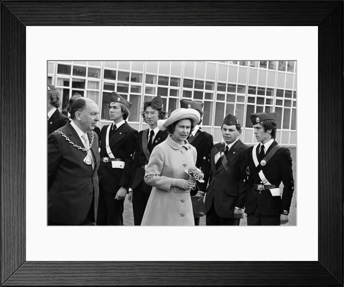 Framed Print : Queen Elizabeth II and Prince Philip, Duke of Edinburgh visit Prissick Base during Framed Print : Queen Elizabeth II and Prince Philip, Duke of Edinburgh visit Prissick Base during