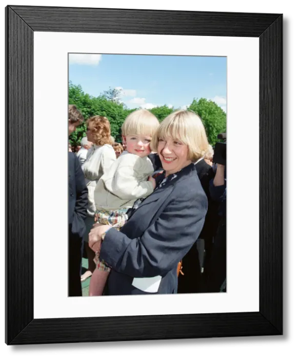 Framed Print : Victoria Wood pictured with her son Henry Durham at the unveiling of the Eric Morecambe Framed Print : Victoria Wood pictured with her son Henry Durham at the unveiling of the Eric Morecambe