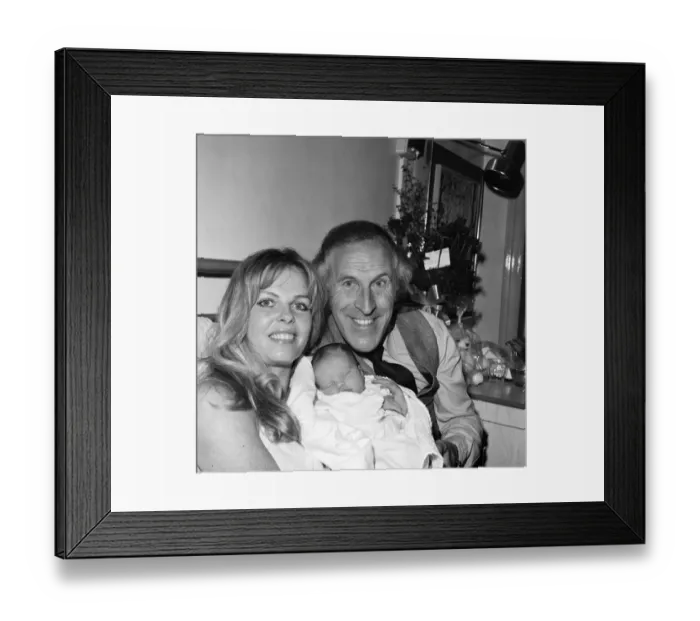 Framed Print : Bruce Forsyth pictured with his wife Anthea Redfern after she gave birth to their first