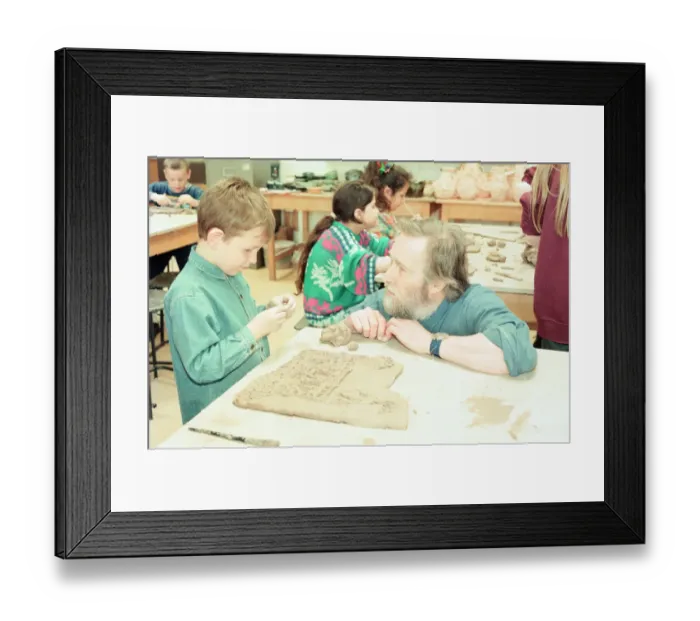 Framed Print : Pupils from Dene School, Thornby, pictured during a pottery class, making ceramic tiles