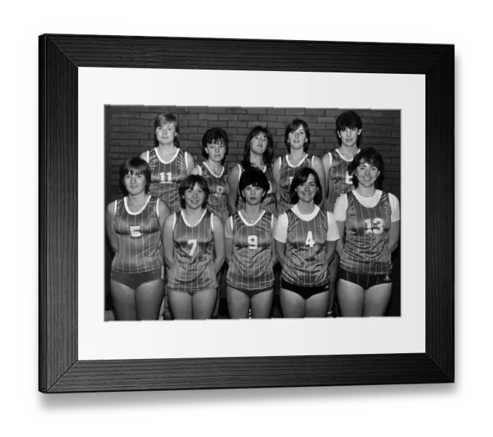 Framed Print : Cleveland Under 19 Basketball Team, 27th February 1984. Back Row L  /  R Katy Shaw