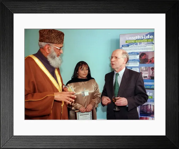 Framed Print : Fergus McCann April 1999 at Southside Housing Association Saffron Befriending Service