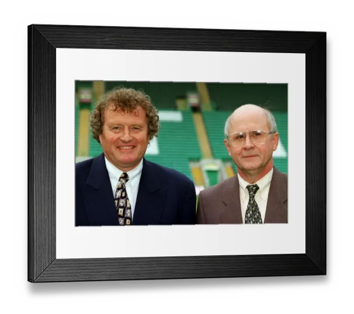 Framed Print : WIM JANSEN CELTIC FOOTBALL HEAD COACH July 1997 WITH CHAIRMAN FERGUS MCCANN