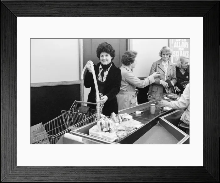 Framed Print : Tesco Supermarket Store, London, 9th May 1977. Tesco Supermarket Chain has made