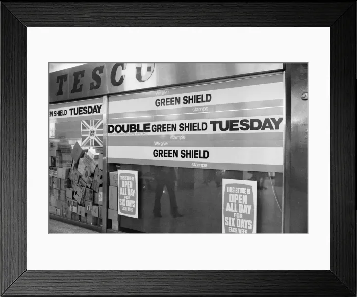 Framed Print : Tesco Supermarket Store, London, 9th May 1977. Tesco Supermarket Chain has made Framed Print : Tesco Supermarket Store, London, 9th May 1977. Tesco Supermarket Chain has made