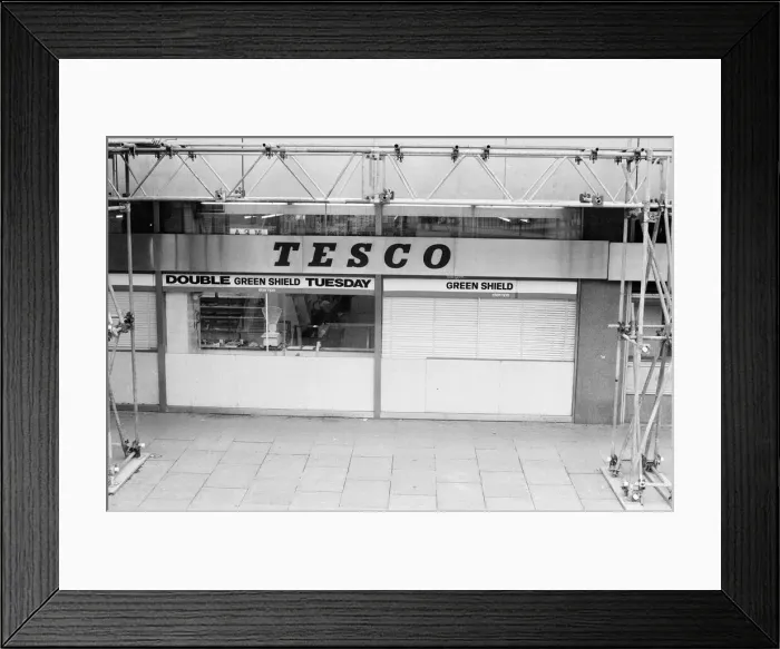 Framed Print : Tesco Supermarket Store, London, 9th May 1977. Tesco Supermarket Chain has made Framed Print : Tesco Supermarket Store, London, 9th May 1977. Tesco Supermarket Chain has made