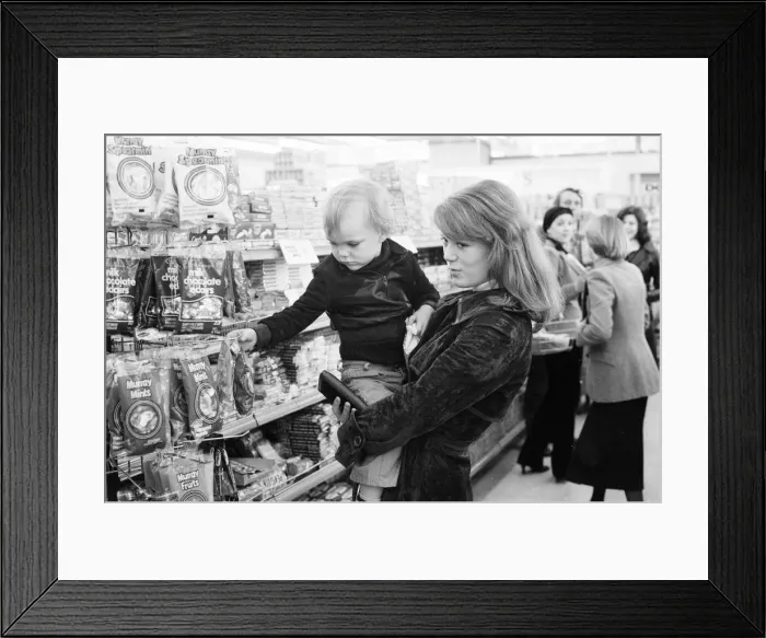 Framed Print : Tesco Supermarket Store, London, 9th May 1977. Tesco Supermarket Chain has made
