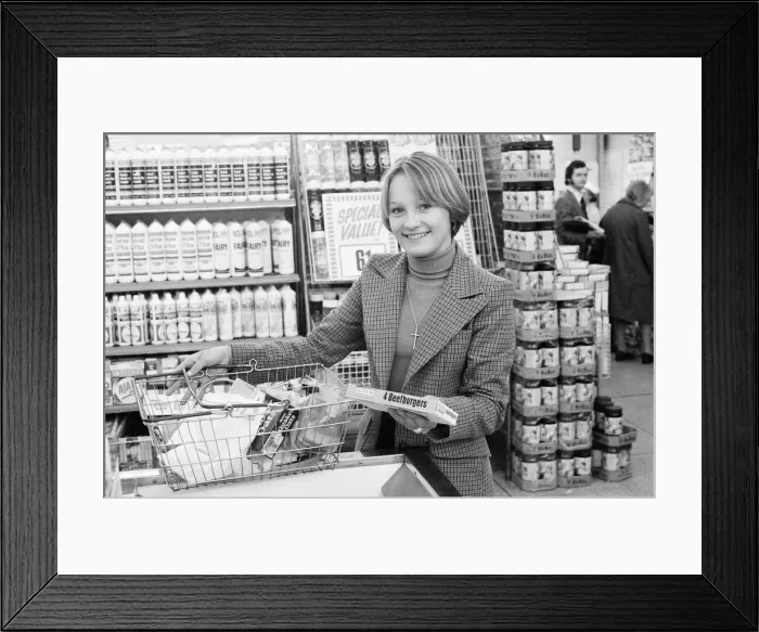 Framed Print : Tesco Supermarket Store, London, 9th May 1977. Tesco Supermarket Chain has made Framed Print : Tesco Supermarket Store, London, 9th May 1977. Tesco Supermarket Chain has made