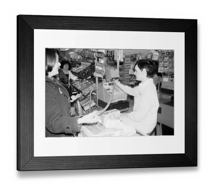 Framed Print : Tesco Supermarket Store, London, 9th May 1977. Tesco Supermarket Chain has made