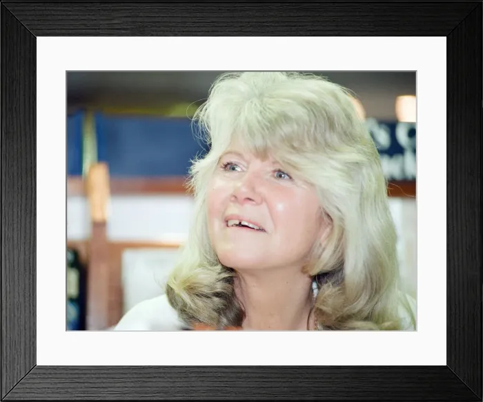 Framed Print : Jilly Cooper, Author, book signing, Blackwells, Cardiff, Wales, 16th April 1997 Framed Print : Jilly Cooper, Author, book signing, Blackwells, Cardiff, Wales, 16th April 1997