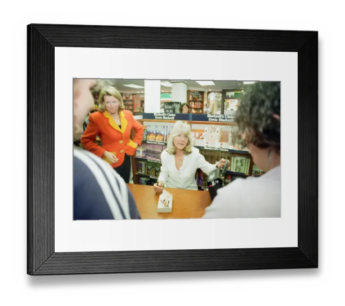 Framed Print : Jilly Cooper, Author, book signing, Blackwells, Cardiff, Wales, 16th April 1997 Framed Print : Jilly Cooper, Author, book signing, Blackwells, Cardiff, Wales, 16th April 1997