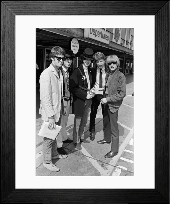 Framed Print : British rock group The Yardbirds at London airport as they leave for Canada to start a Framed Print : British rock group The Yardbirds at London airport as they leave for Canada to start a