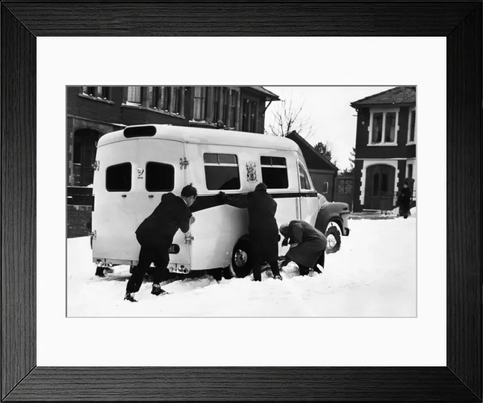 Framed Print : Local residents help to get an ambulance started in Windermere Avenue Framed Print : Local residents help to get an ambulance started in Windermere Avenue