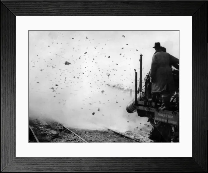 Framed Print : Snow and ice are blown from the railway lines as the turbo jet engines were used in tests Framed Print : Snow and ice are blown from the railway lines as the turbo jet engines were used in tests