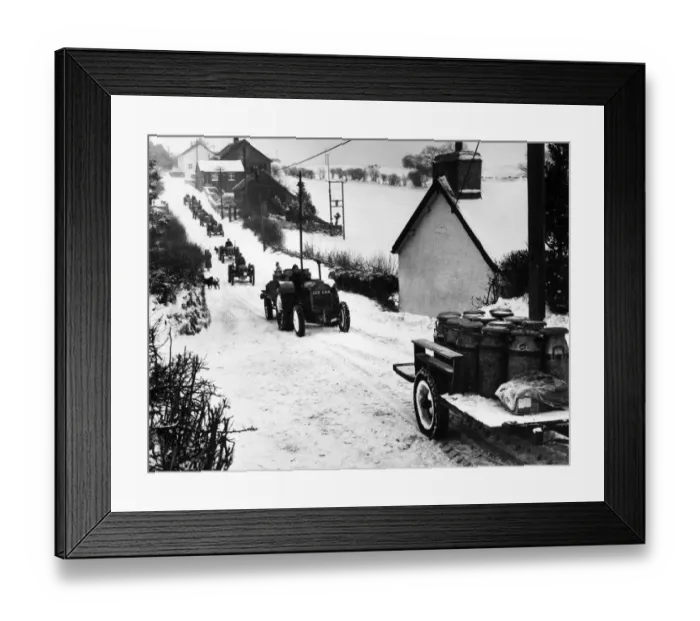 Framed Print : Convoy of vehicles managing to deliver milk to even the most remote areas in Wales Framed Print : Convoy of vehicles managing to deliver milk to even the most remote areas in Wales
