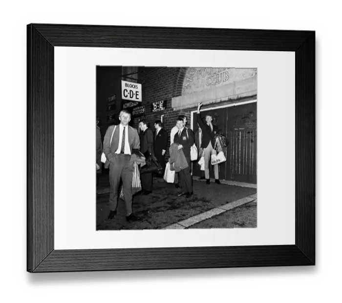 Framed Print : Manchester City football team leave Maine Road as they go to celebrate in a Manchester Framed Print : Manchester City football team leave Maine Road as they go to celebrate in a Manchester