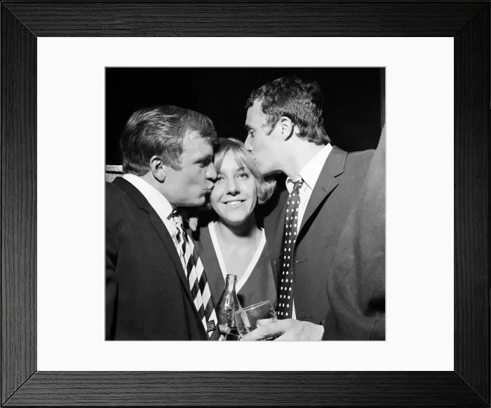 Framed Print : Manchester City football team celebrate in a Manchester club after winning the 1968 Framed Print : Manchester City football team celebrate in a Manchester club after winning the 1968
