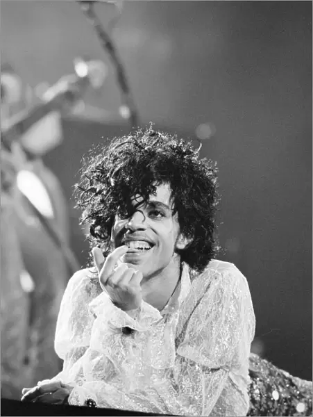 Prince performing on stage at the Joe Louis Arena, Chicago, USA, 11th November 1984