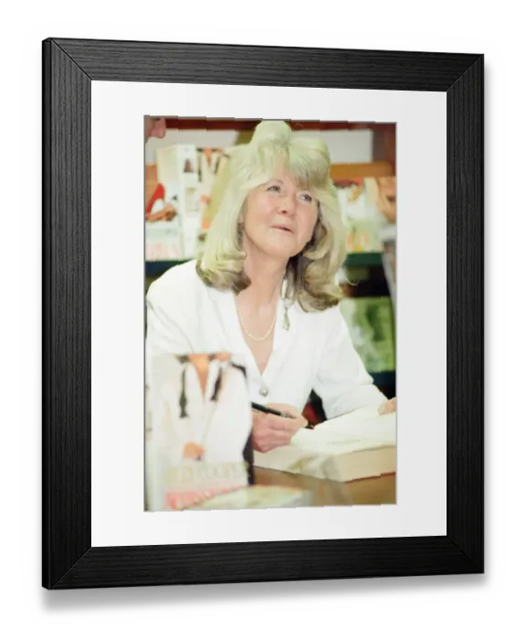 Framed Print : Jilly Cooper, Author, book signing, Blackwells, Cardiff, Wales, 16th April 1997 Framed Print : Jilly Cooper, Author, book signing, Blackwells, Cardiff, Wales, 16th April 1997