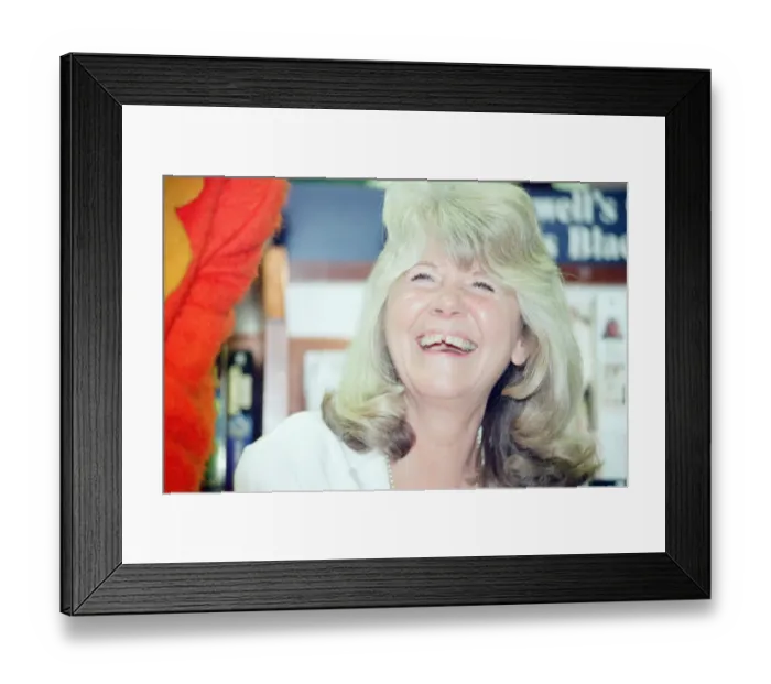 Framed Print : Jilly Cooper, Author, book signing, Blackwells, Cardiff, Wales, 16th April 1997