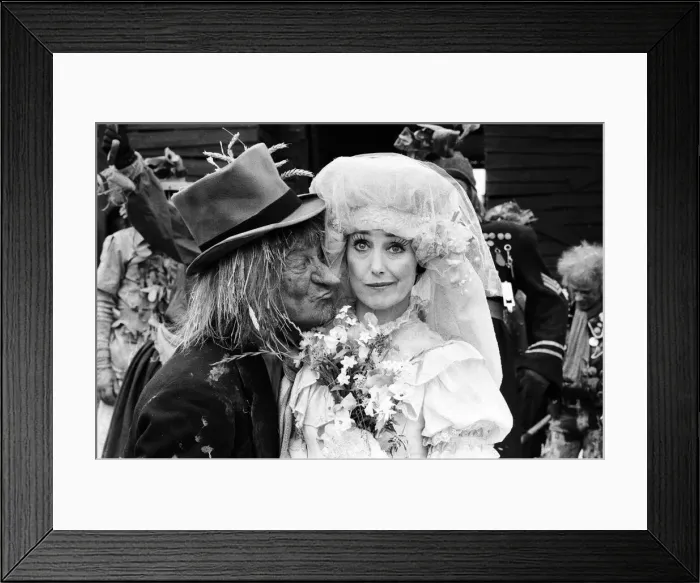 Framed Print : Television character Worzel Gummidge who is played by Jon Pertwee marries his Aunt Sally Framed Print : Television character Worzel Gummidge who is played by Jon Pertwee marries his Aunt Sally
