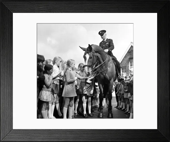 Framed Print : Police horses display at Norton Junior School. 1972