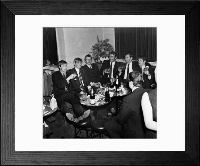 Framed Print : Manchester City players and management staff celebrate with a few drinks Framed Print : Manchester City players and management staff celebrate with a few drinks