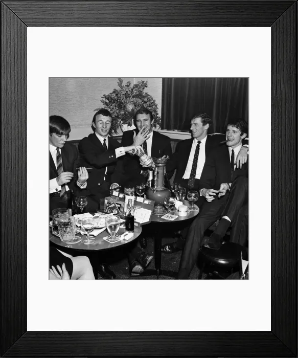 Framed Print : Manchester City players and management staff celebrate with a few drinks Framed Print : Manchester City players and management staff celebrate with a few drinks