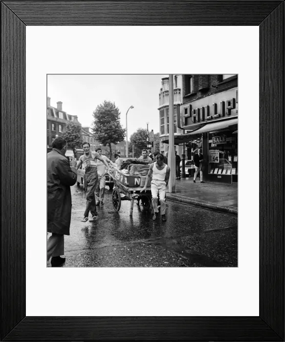Framed Print : Borough Market, Porters Race. Two barrows loaded with 4. 5 cwt