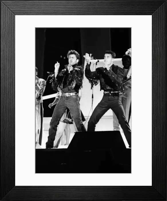 Framed Print : George Michael and Andrew Ridgeley of pop duo Wham!, at their farewell concert entitled Framed Print : George Michael and Andrew Ridgeley of pop duo Wham!, at their farewell concert entitled