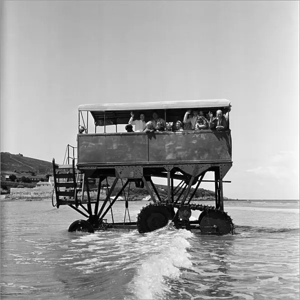With 30 passengers aboard, the sea tractor at work between Burgh Island