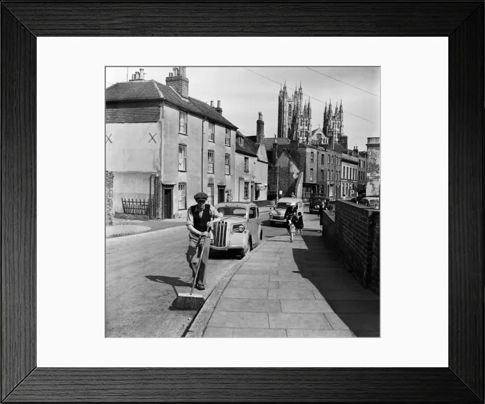 Framed Print : Keeping Canterbury clean, Mr Sidney Smith sweeps the roads of Canterbury, Kent Framed Print : Keeping Canterbury clean, Mr Sidney Smith sweeps the roads of Canterbury, Kent