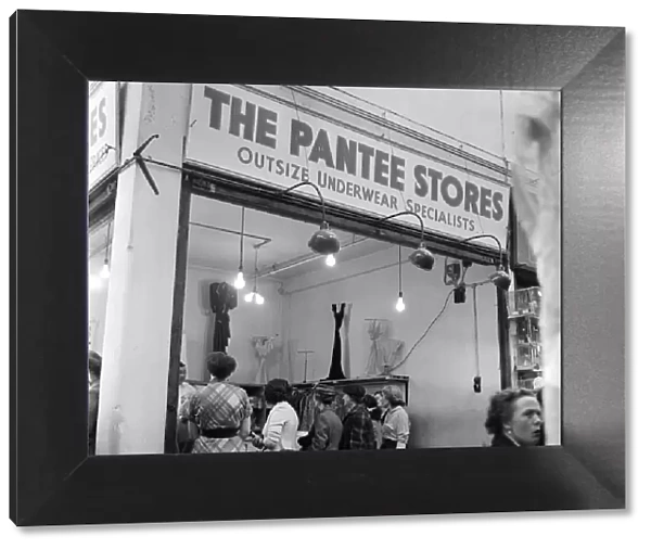 The Pantee Stores, outsize underwear specialists, Brixton Market, London. 1st June 1954