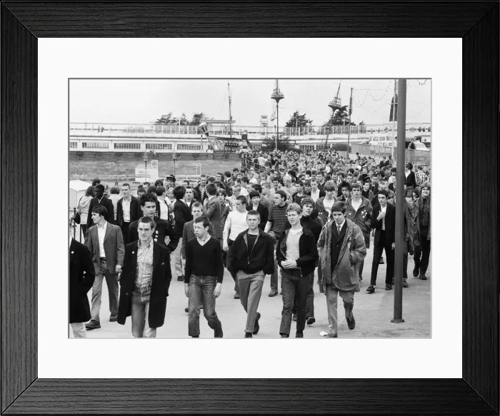 Framed Print : Skinheads on the beach at Southend, Essex on Bank Holiday Monday. 27th August 1979