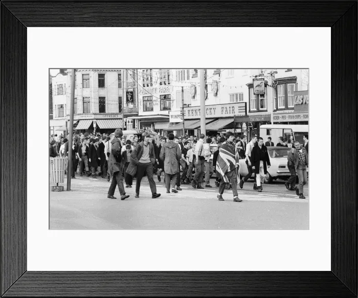 Framed Print : Skinheads on the beach at Southend, Essex on Bank Holiday Monday. 27th August 1979