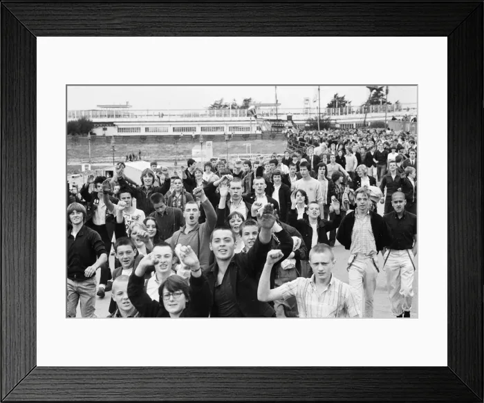 Framed Print : Skinheads on the beach at Southend, Essex on Bank Holiday Monday. 27th August 1979 Framed Print : Skinheads on the beach at Southend, Essex on Bank Holiday Monday. 27th August 1979